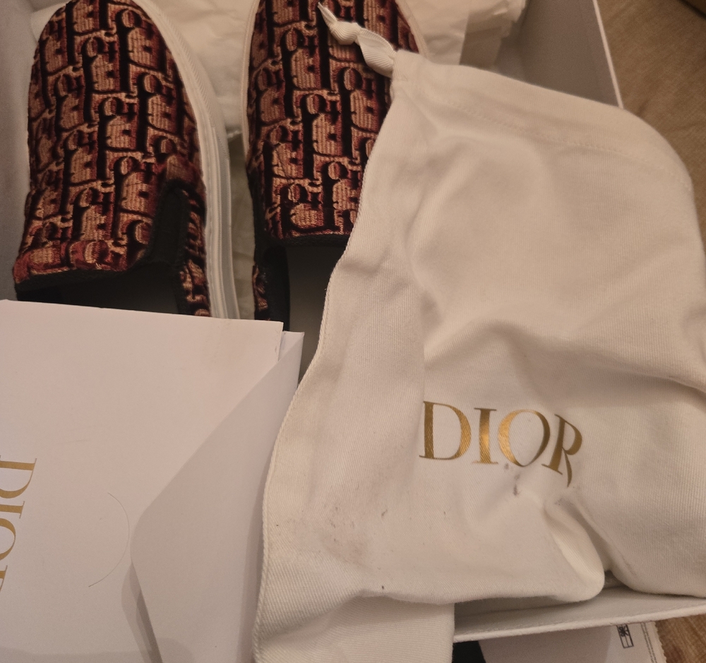 Dior Burgundy and Gold Monogram Slip-On Loafers